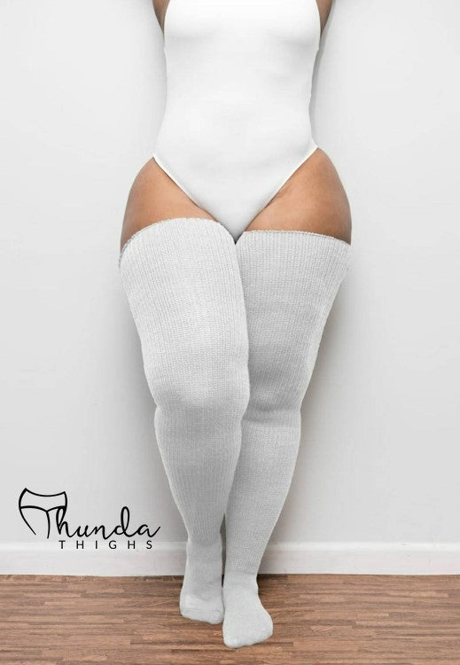 Thunda Thighs Solid Thigh Highs - White