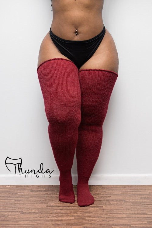 Thunda Thighs Solid Thigh Highs - Burgundy