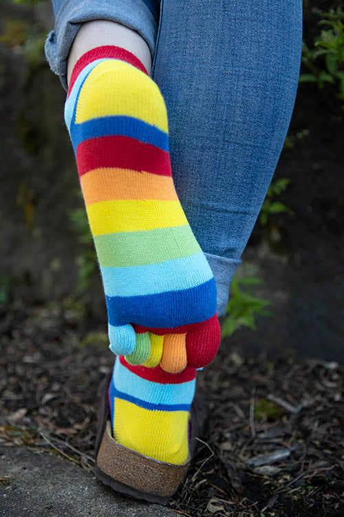 Rainbow Striped Anklet Toe Socks