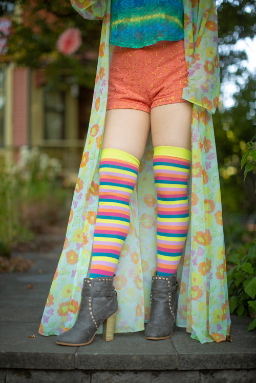 Striped Over the Knee Toe Socks - Flamingo