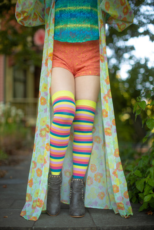 Striped Over the Knee Toe Socks - Flamingo