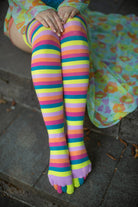 Striped Over the Knee Toe Socks - Flamingo