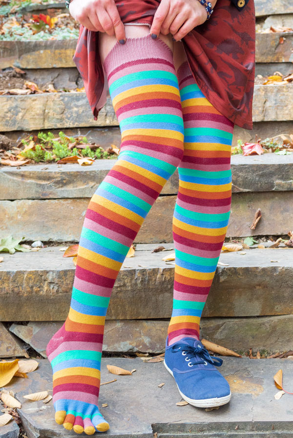 Striped Over the Knee Toe Socks - Meadow