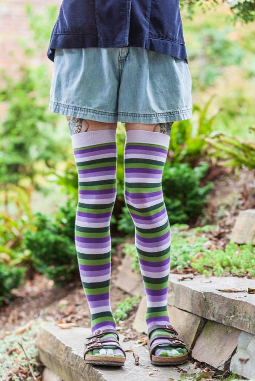 Striped Over the Knee Toe Socks - Forest