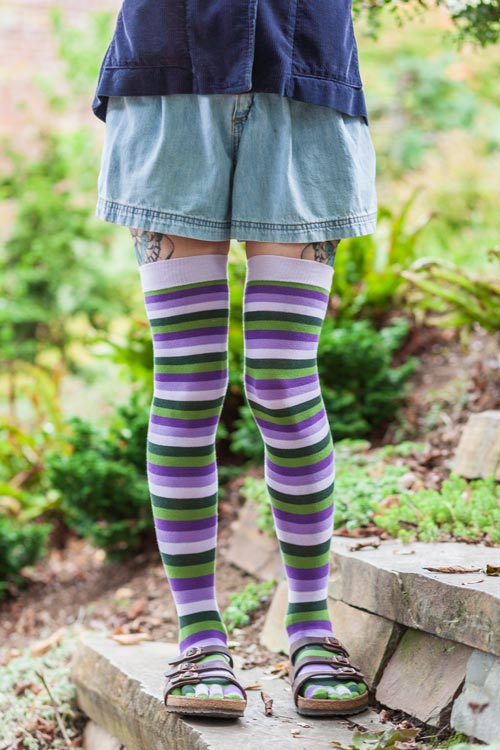 Striped Over the Knee Toe Socks - Forest