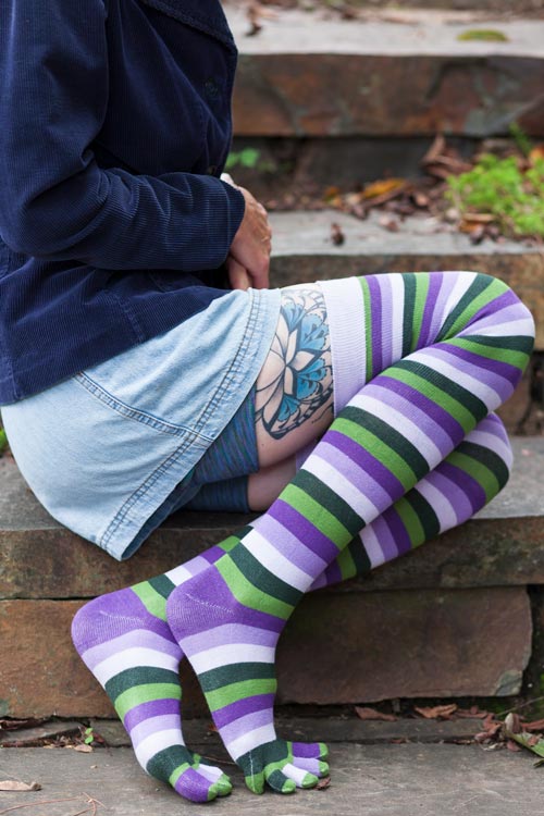 Striped Over the Knee Toe Socks - Forest