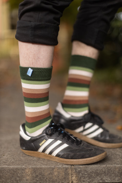 Stripy Crew Toe Socks - Earth