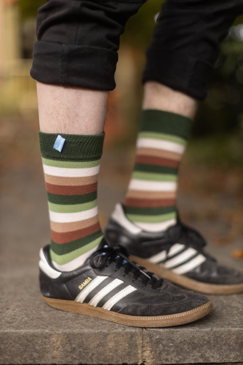 Stripy Crew Toe Socks - Earth