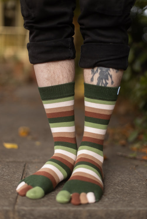 Stripy Crew Toe Socks - Earth