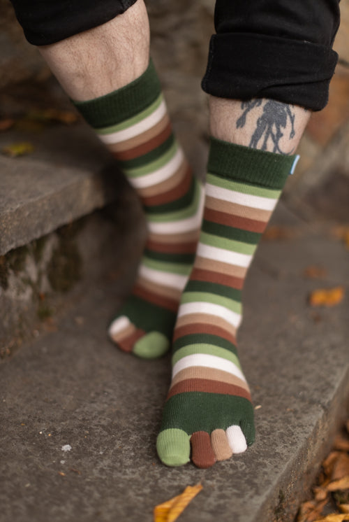 Stripy Crew Toe Socks - Earth