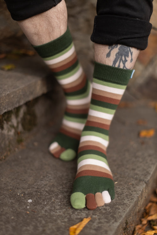 Stripy Crew Toe Socks - Earth