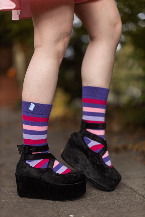 Stripy Crew Toe Socks - Purple