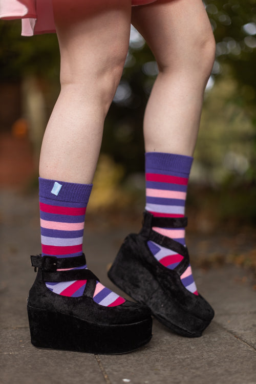 Stripy Crew Toe Socks - Purple