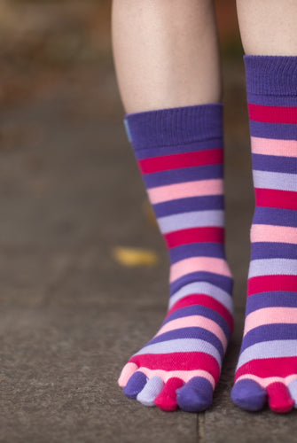 Stripy Crew Toe Socks - Purple