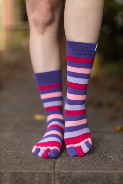 Stripy Crew Toe Socks - Purple