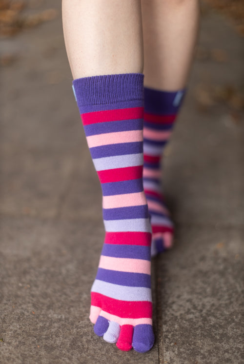 Stripy Crew Toe Socks - Purple