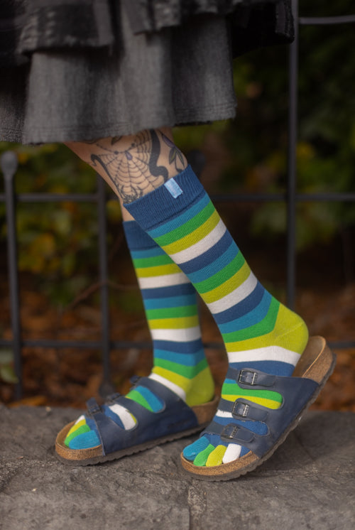 Stripy Crew Toe Socks - Pond