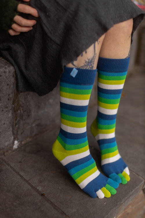 Stripy Crew Toe Socks - Pond