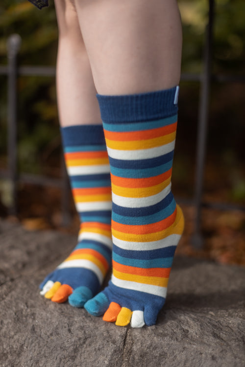 Stripy Crew Toe Socks - Sunset