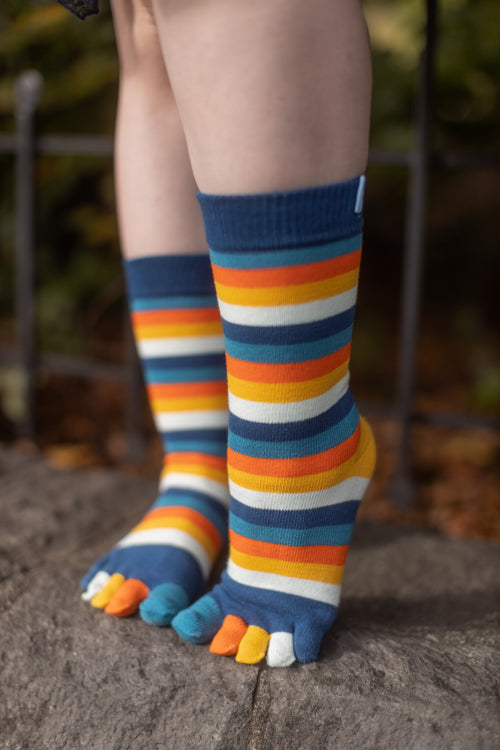 Stripy Crew Toe Socks - Sunset
