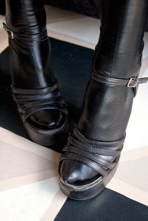 Wet Look Thigh High - Black - Medium/Large