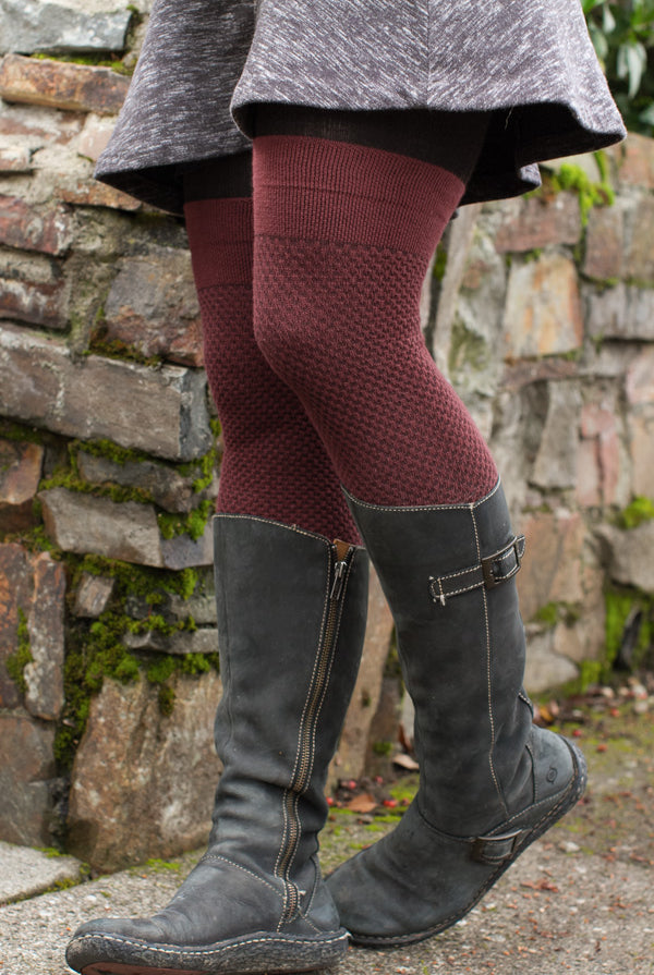 Extraordinary Waffle Thigh High - Burgundy