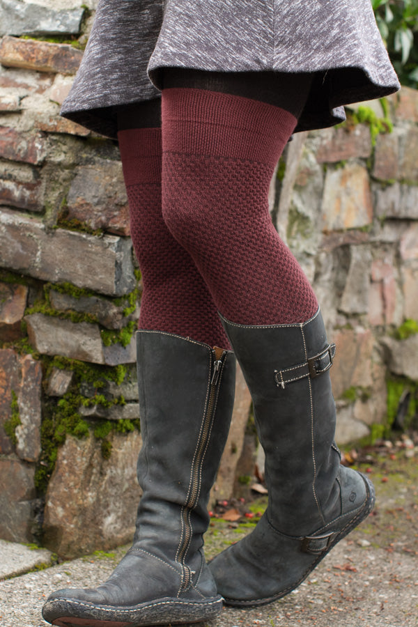 Extraordinary Waffle Thigh High - Burgundy