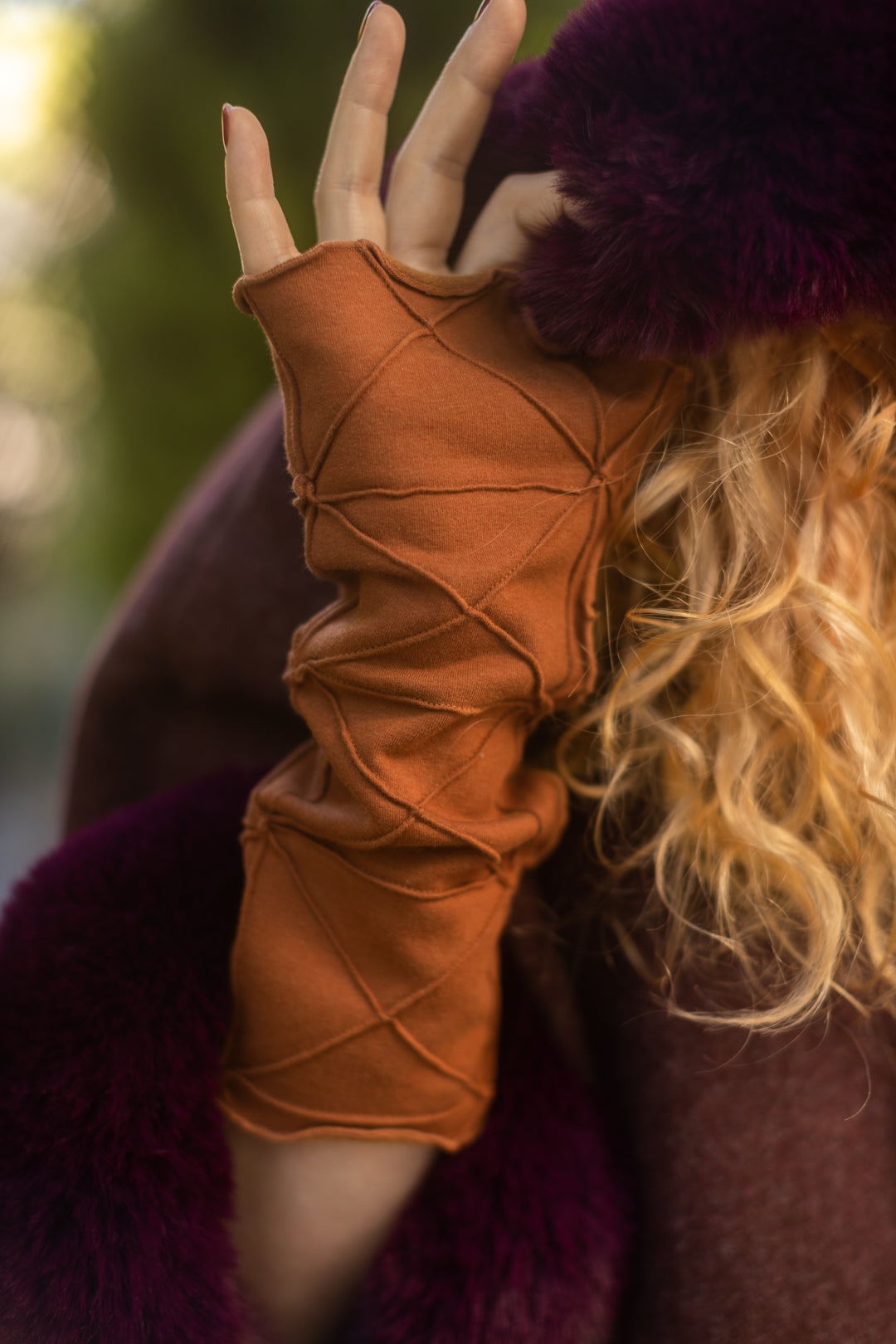 Bamboo Fleece Textured Arm Warmers - Copper