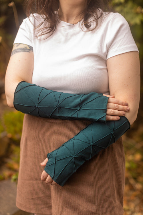 Bamboo Fleece Textured Arm Warmers - Teal