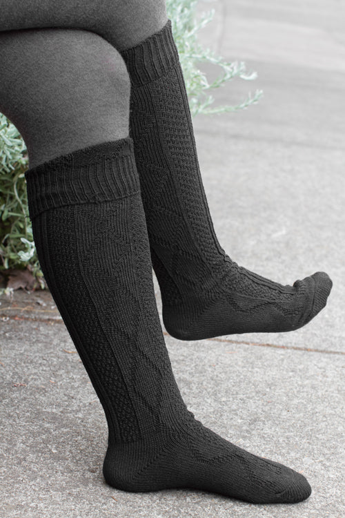 Diamond Rib Knee Socks - Black