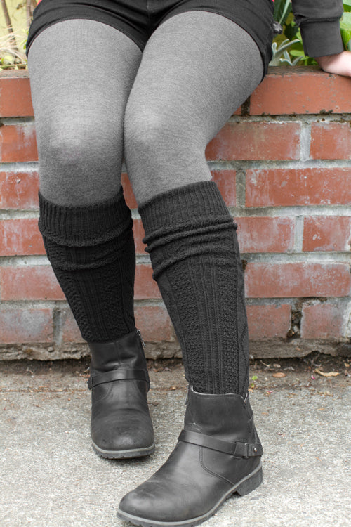 Diamond Rib Knee Socks - Black