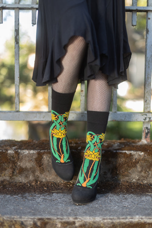 Botanical Nouveau Crew Socks - Daffodil
