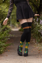 Botanical Nouveau Thigh High Socks - Yellow Daffodil