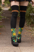 Botanical Nouveau Thigh High Socks - Yellow Daffodil