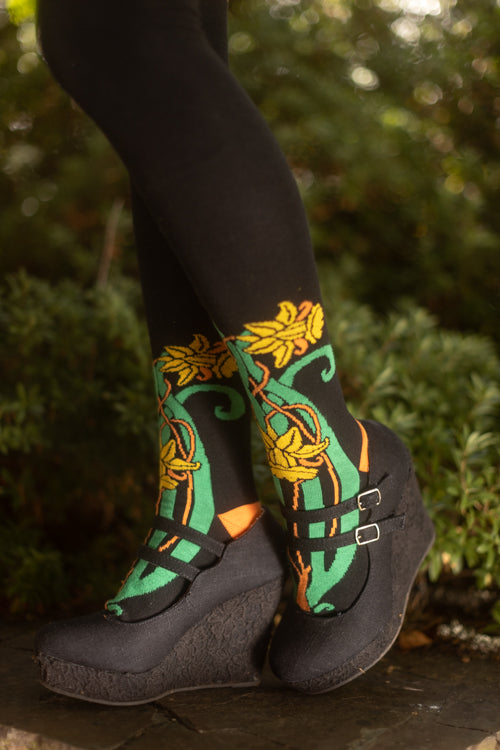 Botanical Nouveau Thigh High Socks - Yellow Daffodil