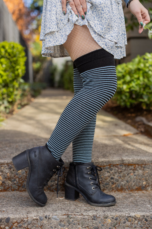Boardwalk Extraordinary Thigh High - Black & Light Blue