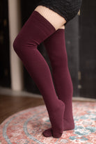 Cozy Acrylic Extraordinary Thigh High - Burgundy