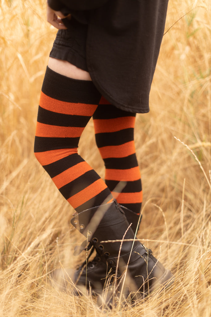 Orange and black 2025 thigh high socks