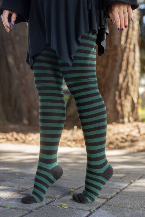 Longer Faery Stripes Extraordinary Thigh High Socks - Black & Forest