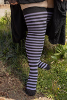 Longer Faery Stripes Extraordinary Thigh High Socks - Black & Lilac
