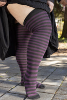 Longer Faery Stripes Extraordinary Thigh High Socks - Black & Plum