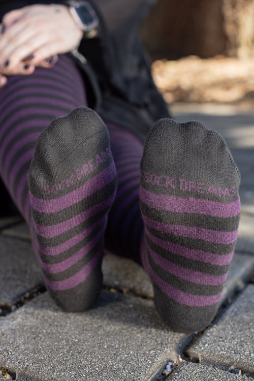 Longer Faery Stripes Extraordinary Thigh High Socks - Black & Plum