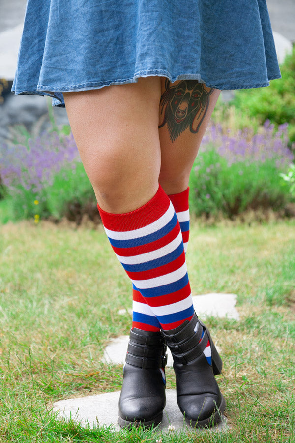 Dutch Love Stripes Knee High Socks - red/white/blue