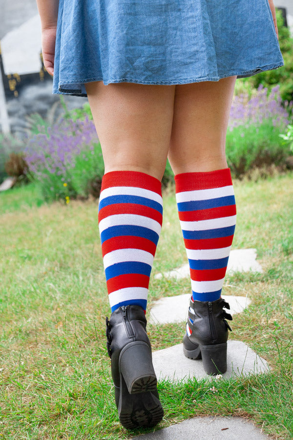 Dutch Love Stripes Knee High Socks - red/white/blue