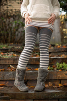 Longer Gradient Stripe Extraordinary Thigh High  - Charcoal and Sweet Cream