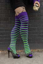 Monster mash gradient striped thigh highs in Purple and neon green