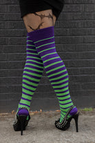 Monster mash gradient striped thigh highs in Purple and neon green