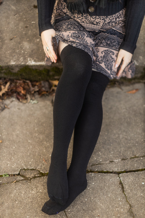 Oops! Cozy Acrylic Thigh High - Black