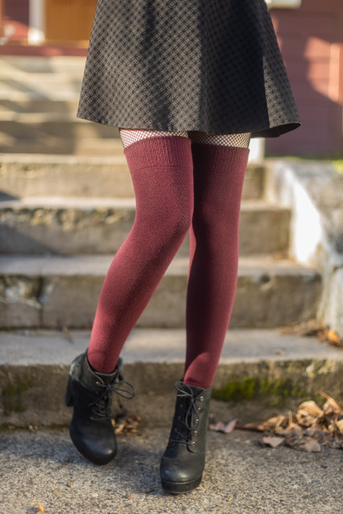 Oops! Cozy Acrylic Thigh High - Burgundy