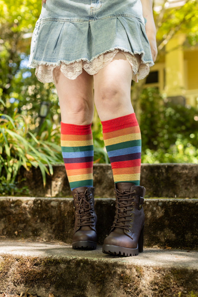 Wider Stripes Over the Rainbow Knee High